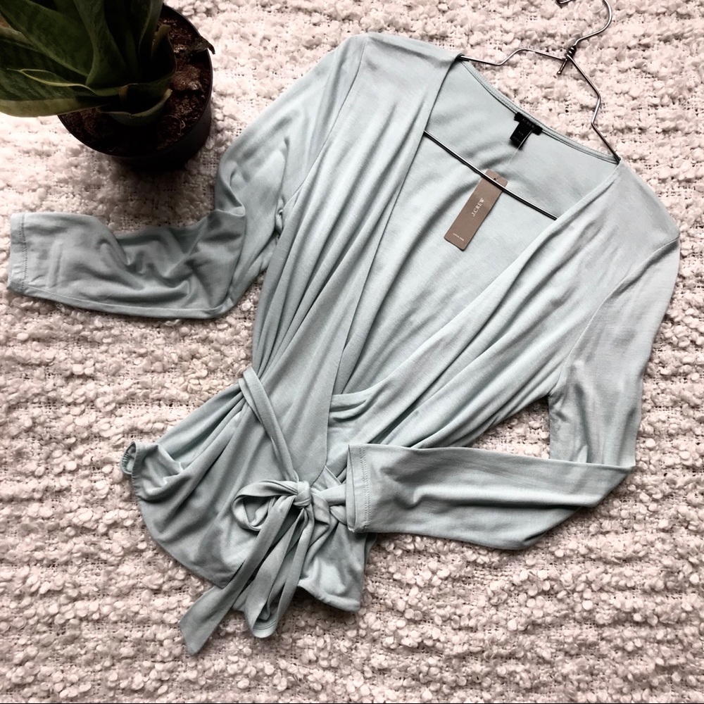 NWT J. CREW aquamarine wrap blouse with tie